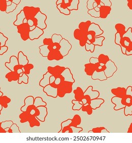 Floral seamless pattern. Silhouettes made of wild and meadow flowers and petals. Botanical painting for textiles, fabrics, clothes, jacket and wrapper