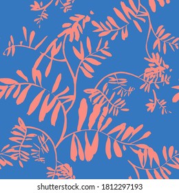 Floral seamless pattern. Silhouettes of wildflowers, branches, twigs and foliage. Flat botanical ornament. Nature motif. Background with flowers for wallpaper, textile, fabric, and clothes.