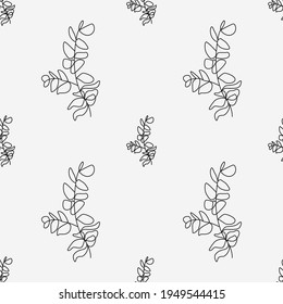 Floral seamless pattern. Simle black linear flower isolated on white background for wrapping, greenery and wallpaper. Nature texture vector seamless pattern. Linear black foliage for cover and decor