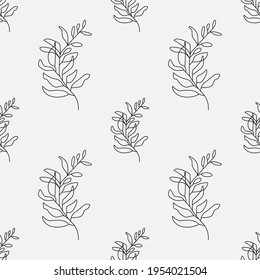 Patrón floral sin fisuras. Flor lineal negra lisa aislada sobre fondo blanco para envolver, verdor y papel pintado. Patrón transparente del vector de textura natural. Papel negro lineal para la cubierta y la decoración