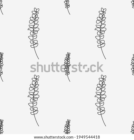 Floral seamless pattern. Simle black linear flower isolated on white background for wrapping, greenery and wallpaper. Nature texture vector seamless pattern. Linear black foliage for cover and decor