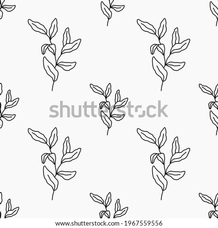 Floral seamless pattern. Simle black linear flower isolated on white background for wrapping, greenery and wallpaper. Nature texture vector seamless pattern. Linear black foliage for cover and decor