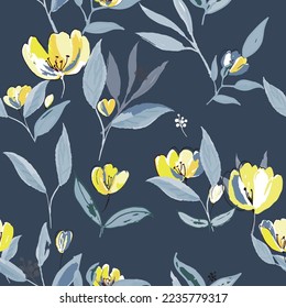 Floral seamless pattern with simple hand drawn flowers. Floral print.