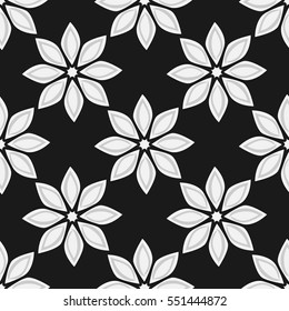 Floral seamless pattern. Simple texture with repeating flowers.  Grey, black.
