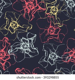 Floral seamless pattern with sketch flowers.