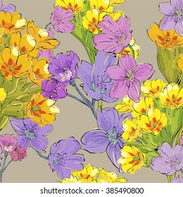 Floral seamless pattern. Sketch style. Vector illustration.