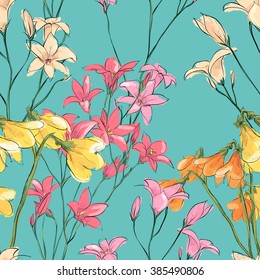 Floral seamless pattern. Sketch style. Vector illustration.