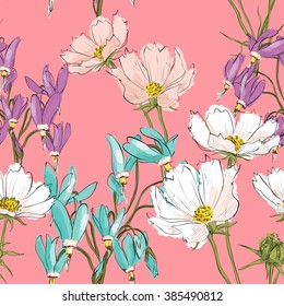 Floral seamless pattern. Sketch style. Vector illustration.