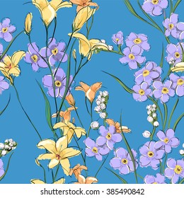 Floral seamless pattern. Sketch style. Vector illustration.