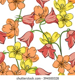 Floral seamless pattern Sketch style. Vector illustration.
