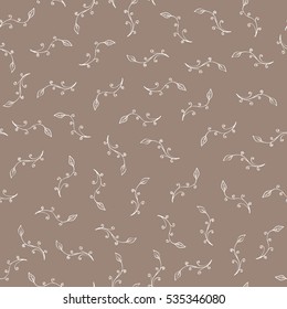 Floral seamless pattern. Sketchy hand drawn branches randomly placed on brown background. Can be used for textile, wallpapers, wrapping design. Easy changeable colors. EPS8 vector illustration.