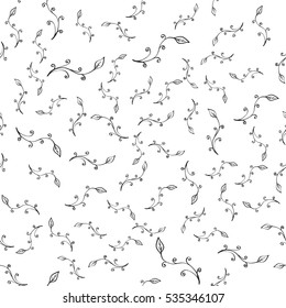 Floral seamless pattern. Sketchy hand drawn branches randomly placed on white background. Can be used for textile, wallpapers, wrapping design. Easy changeable colors. EPS8 vector illustration.