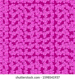 Floral seamless pattern in a small flower. Motifs scattered random. Seamless texture. Small pink ditsy flowers on a dark red background for textiles, fabrics, print, gift wrapping. Stock vector

