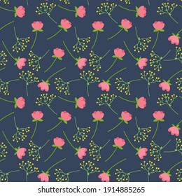 Patrón floral sin costuras con flores pequeñas. Fondo de primavera. Plantilla para tela, textil, papel pintado. Ilustración vectorial en un estilo sencillo dibujado a mano
