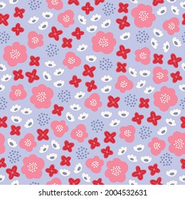 Floral sin costuras con flores pequeñas sobre fondo azul claro. Ideal para tapizar papel, envolver papel, tela, primavera y verano. Ilustración vectorial dibujada por mano