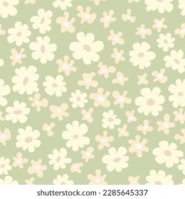 Floral seamless pattern with small flowers. Hand drawn vector illustration. Flat color design.
