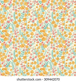 Floral seamless pattern with small flowers and leafs