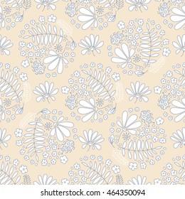 Floral seamless pattern. Small flowers and beetles ladybugs. 
