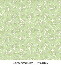 Floral seamless pattern. Small flowers and beetles ladybugs.