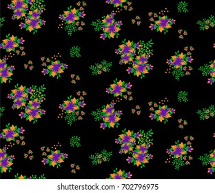 Floral seamless pattern of small lily flowers  on a dark background