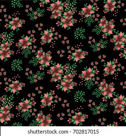 Floral seamless pattern of small pink lily flowers 