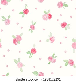 Floral seamless pattern with small roses. Watercolor.