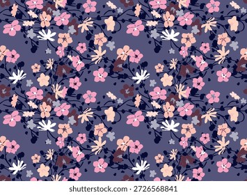 Floral Seamless Pattern in Small Scale flowers. Trendy colors. Shabby chic millefleurs. Will be fine for textile or book covers, manufacturing, wallpapers, print, gift wrap and scrapbooking	