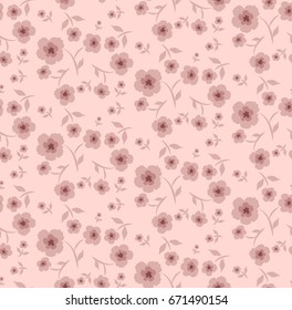 Floral seamless pattern in small-scale flowers, pastel pink colors, Vector background  