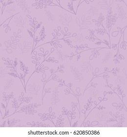 Floral seamless pattern of small-scale plants and leaves. The outline of contours of the flowers. Cute simple background for print on fabric, textiles, wrapping, Wallpaper, scrapbooking, decoupage. 