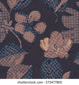 Floral Seamless Pattern. Snake skin texture.