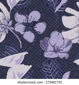 Floral Seamless Pattern. Snake skin texture.