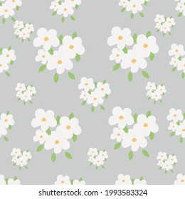 Floral seamless pattern with soft and beautiful white flowers. Tropical design. Exotic flowers.