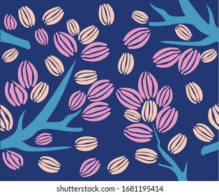 Floral seamless pattern soft leaves and flowers blue background used for women fabric, wallpaper, wall decoration, and gift cover etc.