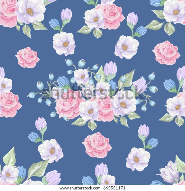 Floral Seamless Pattern Soft Pink Bouquets Stock Vector Royalty Free 665551171