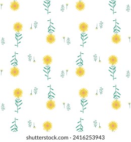 Floral Seamless Pattern of Sparse Yellow Flowers on White. Wallpaper Design for Textiles, Fabrics, Decorations, Papers Prints, Fashion Backgrounds, Wrappings Packaging.