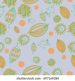 Floral  seamless   pattern with spots. Hand drawn.
