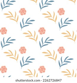 Floral seamless pattern. Spring botanical background. Flowers and foliage print. Model for textile, paper, packaging, wallpaper and design. Delicate bloom, vector illustration