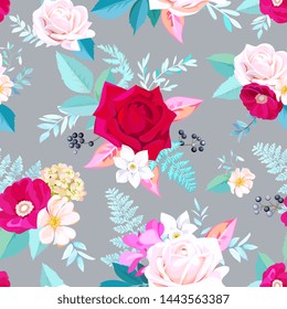 Floral seamless pattern for spring dress in watercolor style