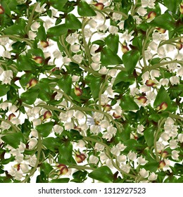 Floral seamless pattern with spring flower vector. Spring bouquet of  lilly of the valley, chamomile and green leaves.