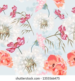 Floral seamless pattern with spring flowers