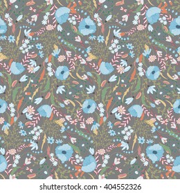 Floral seamless pattern with spring flowers. Endless print for romantic design, decoration, greeting cards, posters, invitations, advertisement. 