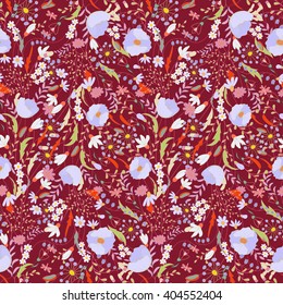 Floral seamless pattern with spring flowers. Endless print for romantic design, decoration, greeting cards, posters, invitations, advertisement. 