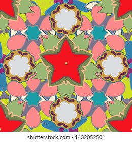 Floral seamless pattern. Spring paper with abstract cute flowers in gray, pink and yellow colors. Vector illustration.
