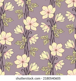 А némona, patrón sin costura floral, primavera, verano, gráficos vectoriales, papel tapiz, cosecha vintage, retro