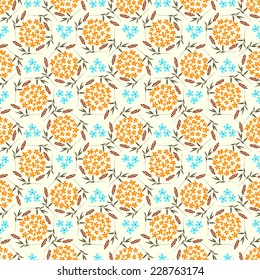 Floral seamless pattern spring wreath, flowers and grass in retro style. 