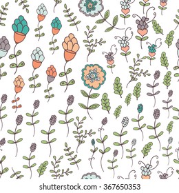 Floral seamless pattern, spring,summer backdrop. Hand drawn surface pattern design with flowers in garden. Seamless texture can be used for wallpapers, pattern fills, surface textures.