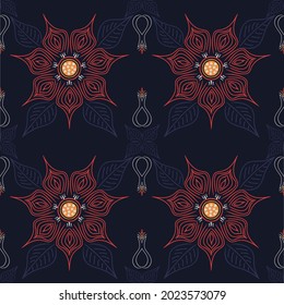 Floral Seamless Pattern. Square Background, Fabric print, Vector Design.