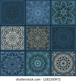 floral seamless pattern from squares with mandala