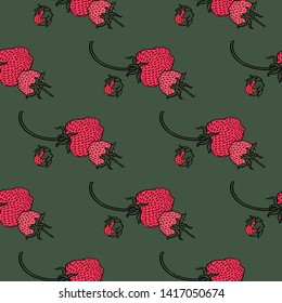 Floral seamless pattern with strawberries. Texture with berries.