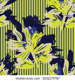 Patrón floral sin soldadura con fondo a rayas para textiles y gráficos de moda
